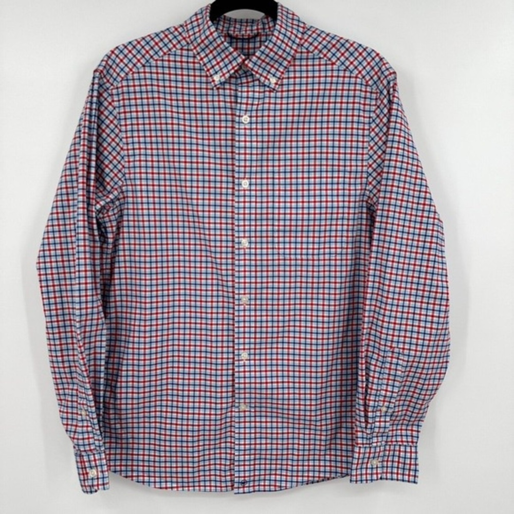 Men's Red & Blue Check Button-Down Shirt